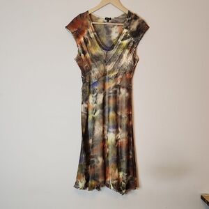 KOMAROV Floral Print Clinkle Satin Midi Dress, size L